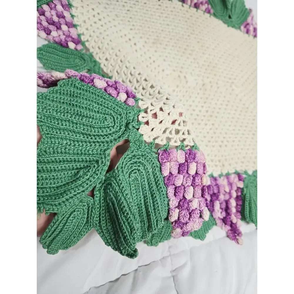 Vintage Crocheted Doily With Grape Clusters 21